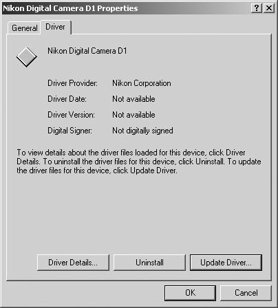 Windows Updating the Drivers for the D1 Windows 2000 Professional If you are already using the D1 with Nikon View DX or Nikon Capture, you will need to update the camera driver.
