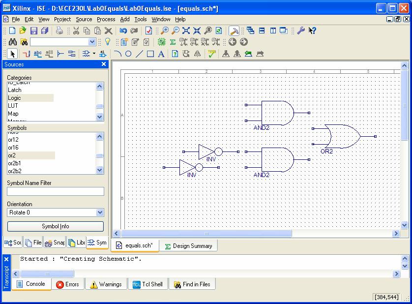 Add 2-input OR Symbol Select the OR2 symbol and click on drawing where you wish to add symbol Add