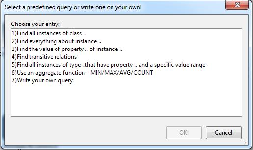 Figure 5.6: List of predefined queries e.g. Choosing option 1)Find all instances of class.