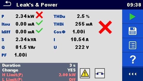 Figure 4.44: Examples of Leak s & Power measurement results 4.1.13 Discharging Time Test results / sub-results Figure 4.45: Discharging Time test menu t... Discharging time Up.