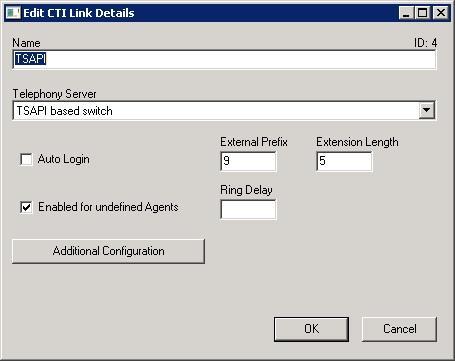 The Edit CTI Link Details screen is displayed. Enter the following values for the specified fields, and retain the default values for the remaining fields. Name: A desired name.