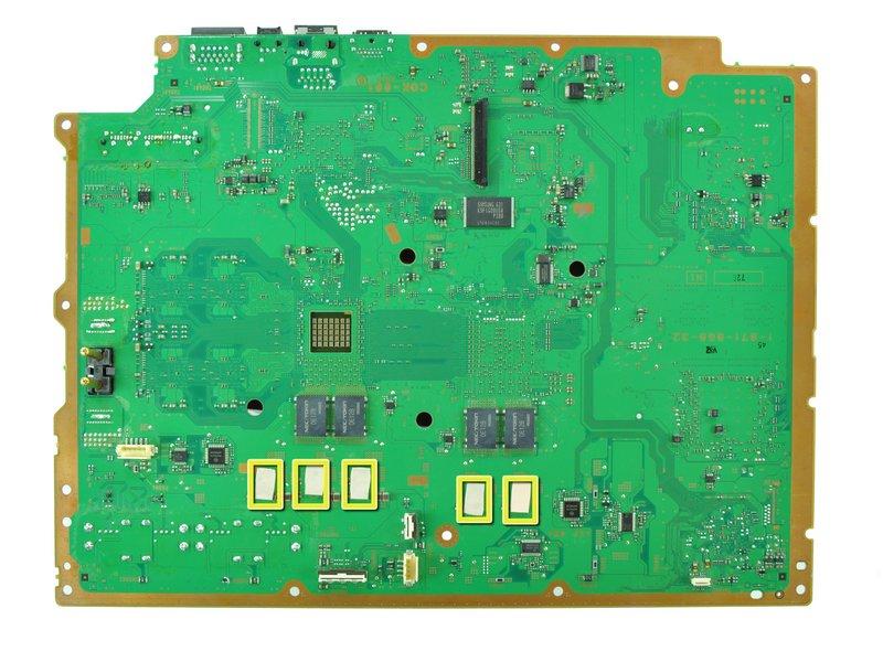 underside of the board, as highlighted in the second picture) Some of the smaller thermal pads may be attached to
