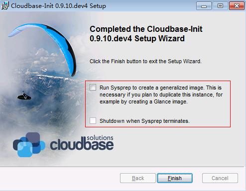 Figure 2-6 Completing the Cloudbase-init installation 12. Click Finish. 13.