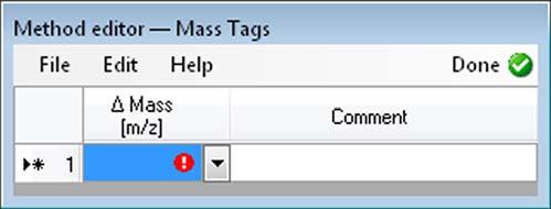 Instrument Setup Dialog Boxes of the Experiment Setup Page Tag Masses Dialog Box An MS/MS scan can be triggered by a mass that has a partner mass a user-defined delta away.