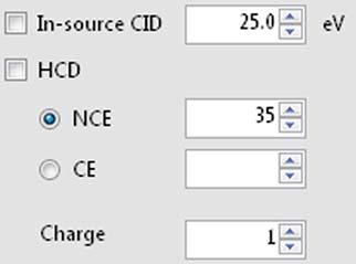 Explore Q Exactive HF-X Tune Dialog Boxes Fragmentation Dialog Box Use the Fragmentation dialog box to activate a fragmentation with in-source CID or the HCD collision cell.