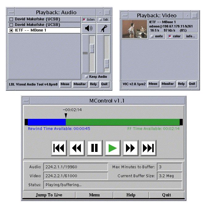 Decoding and playout functions for MControl are provided using the audio and video tools most often associated with the MBone.