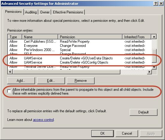 Universal Authentication Manager Administrator's Guide 6. Click Advanced. The Advanced Security Settings dialog appears: 7.