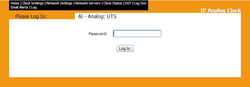 Web Interface - Log In. Password - Location where the password is entered. The default password is 6063, but this can be changed within the settings.
