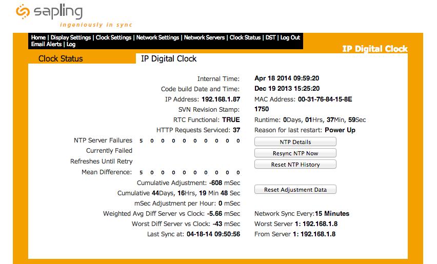 Web Interface - Clock Status Synchronized Clock Systems 3 4. NTP Details - This button provides additional details about NTP synchronization when clicked.
