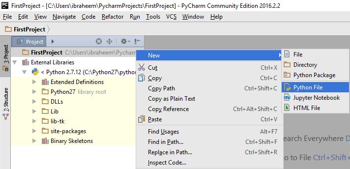 Right Click on the Project File in