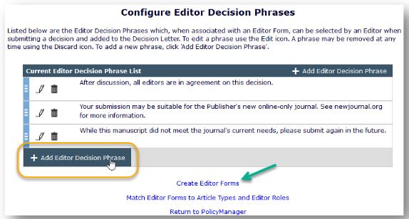 Click the link to the Configure Editor Decision