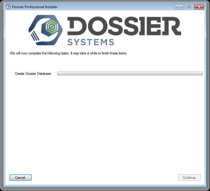 When the database installation has completed, the second page of the installation options is displayed. This page includes the Install Dossier Client and Integrated Products installation options.