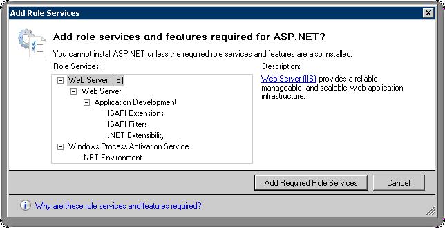 NET check box. The Add Role Services dialog box displays. 6.
