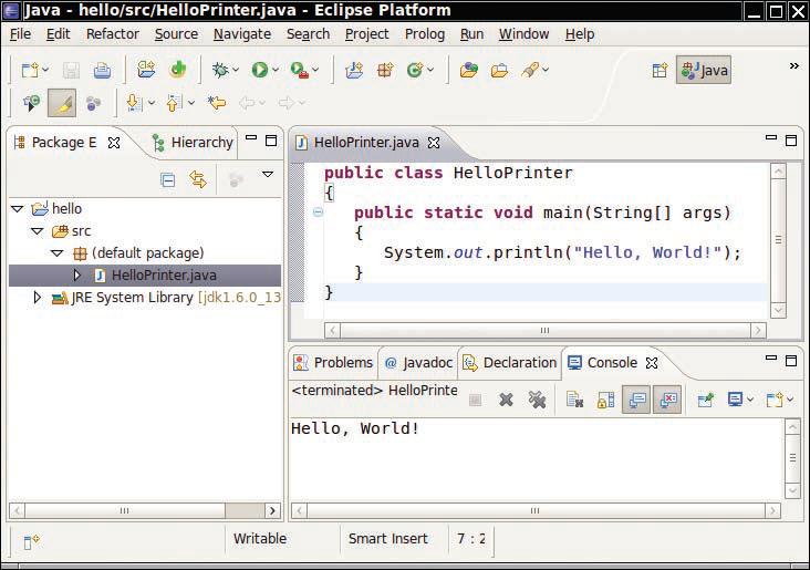Becoming Familiar with Your Programming Environment Figure 5 Running the HelloPrinter Program in