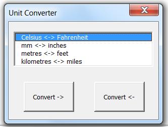 Extending the Unit Converter You wrote a unit converter previously that converted the values in selected cells from degrees Celsius to degrees Fahrenheit.