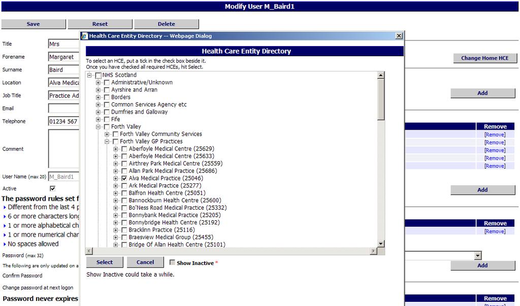 3. The Health Care Entity window pictured below is displayed after clicking on Change Home HCE
