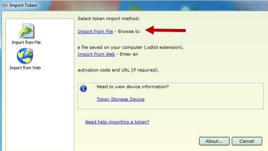 Open RSA SecurID Token Application Click Import from File as shown in Figure 2.3-4.