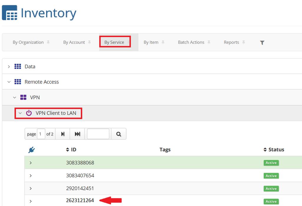 CSAB Inventory Once on the Inventory page, click the By Service tab, and then expand Remote Access, and then VPN, then expand VPN Client to LAN, as shown in