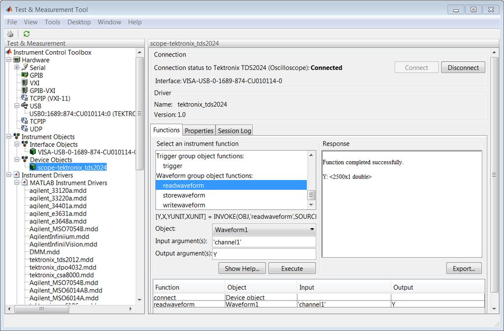 Test and Measurement Tool Features Features: View driver properties View driver