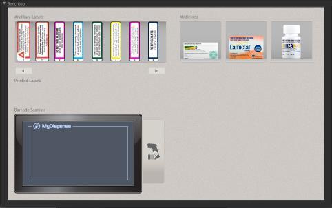 1 - Label area 3 - Product area 2 Scanner area The Benchtop screen has three main areas: 1. a Label area where your dispensing and ancillary labels can be accessed 2.