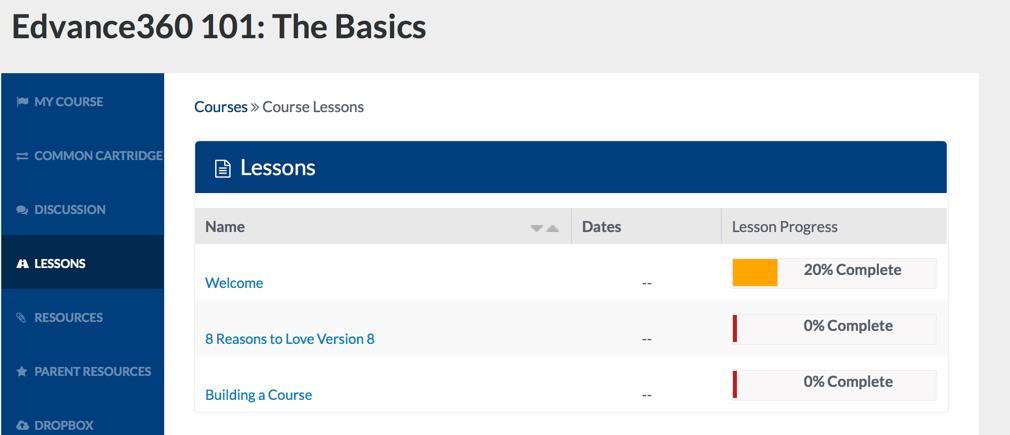 3 Select Profile to view the instructor s biography. 4 The Syllabus is available from the course homepage. 5 Navigate to Lessons from the left-hand menu.