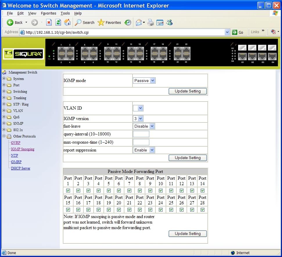 IGMP Snooping 1. IGMP mode: Click IGMP mode drop-down menu from IGMP mode drop-down list to choose Disable, Passive, or querier for the switch. Disable: Disable IGMP on the switch.