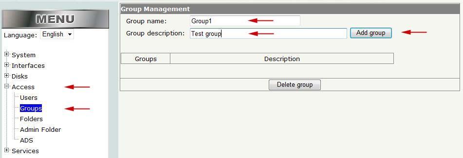 5.2 Groups Setting up Groups The Group section allows you to setup a number of users into a group; you can then give this group user rights to folders (allowing all members of the group the user