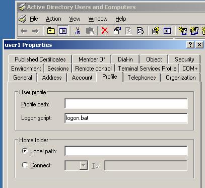 This is done in the user account profile tab, which can be found within Active Directory Users and Computers (illustrated below) Simply add the logon script file name as shown.