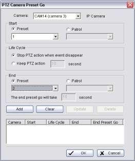 4.2.6 Action Type - PTZ Preset Go The PTZ (pan/tilt/zoom) camera will go to a preset point or auto patrol 1. when an unusual event is detected.
