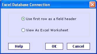 When you select an Excel file using Browse button, you will get a dialog prompt as: Figure 10: Excel Selection Here, when you select "View As Excel Worksheet", contents will be shown