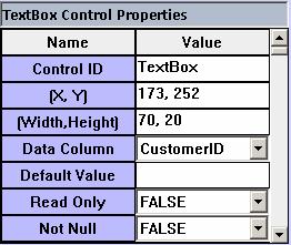 Figure 26: TextBox Control Properties When you will drag the TextBox control on form, software maps it (Data Column) to None,. Please Change it according to your required column.