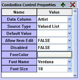 3.4.2.4.1 COMBOBOX FIXED VALUE LIST Figure 28: ComboBox Control Properties with Source Type: Valued List Data Column: Select the data column, which you want to bind with this control.