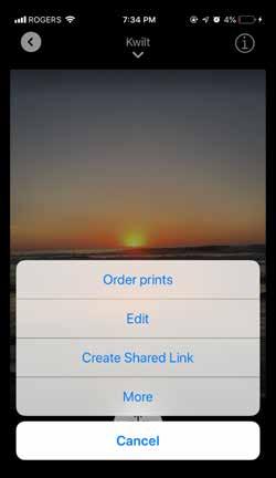 By clicking the option icon you will be able to choose from options like transfer, order prints, edit, and more.