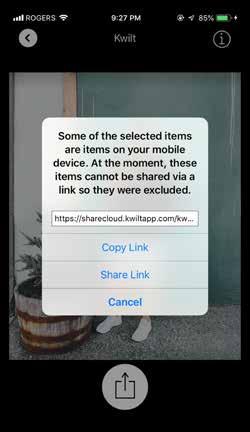 How to Share Content Throught a Link Cont. Once you tap Create Shared Link Kwilt will then create a link for you to copy or share.