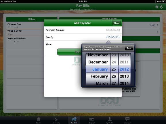 Add Payment When adding a payment you can input the payment amount, add an optional memo, and select a payment date.