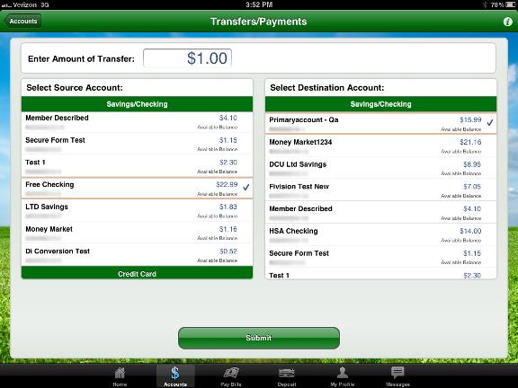 Transfers Selecting the Transfers option on the Account Details page will allow you to make a