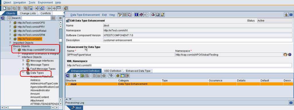 Using a Data Type from an Underlying SWCV To find data types in the namespace where the service operation was originally located, navigate to EnSWCV Basis Objects Namespace Data Types.