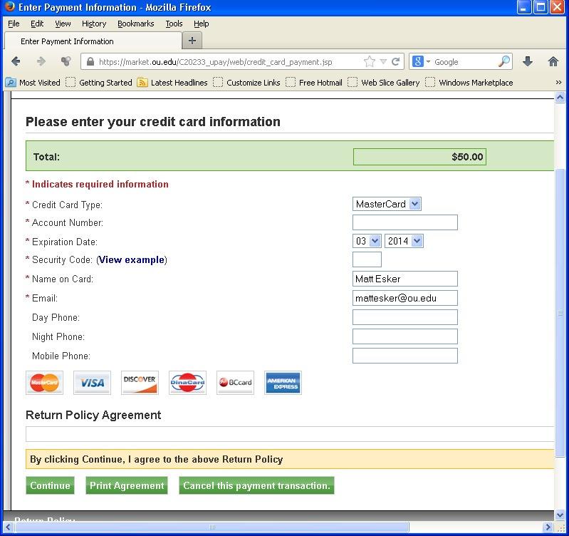 15. CCE Enter Payment Information Page - Please enter all