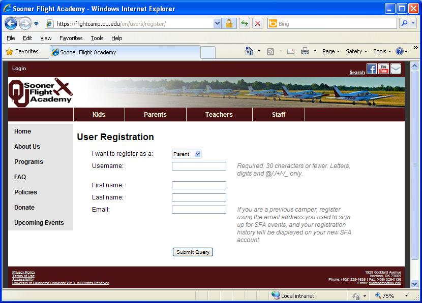 3. New User Account On the User Registration page, select whether you would like to have parent or teacher access to the site (eventually, you can have both, but for now select parent).