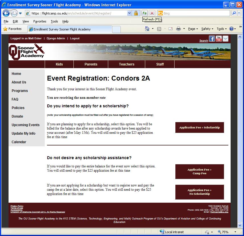 9. Event Registration Page - The event registration page tells you whether you qualified for the Member Rate Discount or are receiving the Non-member rate for the camp fee (L).