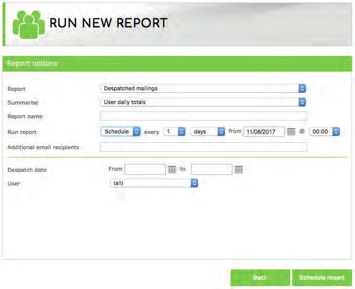 You can also schedule a report to run on a regular basis which will be stored in the reports section of your account.