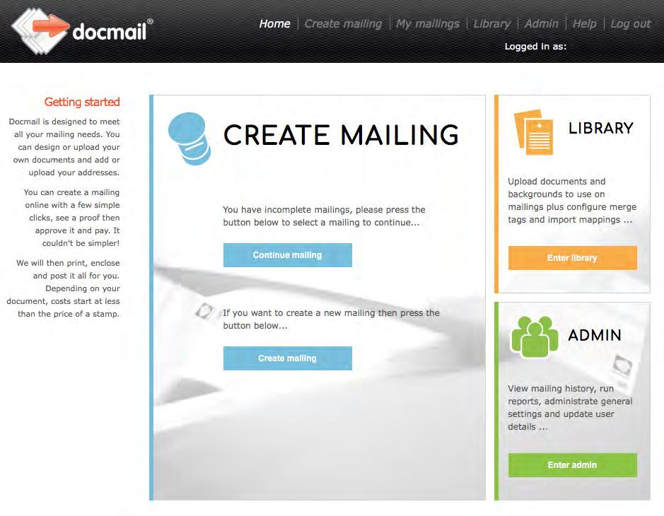 OVERVIEW OF THE DOCMAIL MAIN PAGE Now we will look at each of the functional areas in turn.