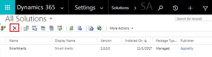 Un-installation Steps To uninstall the Solution, navigate to Settings - > Solutions.