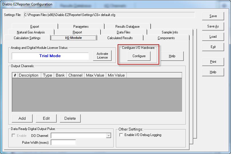 The first step in configuring the Analog & Digital Output Module is to define and test the Compact FieldPoint I/O hardware configuration by clicking the Configure button.