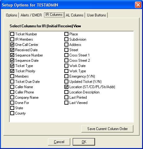 Setup Options AL Columns This is the same as the IR Columns view above, except to applies to the Assigned to Locator (AL) view window.