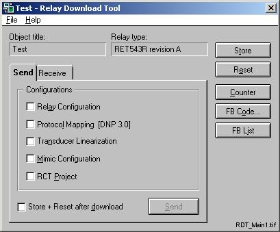 CAP 505 1MRS752292-MUM Fig. 9.2.-1 The Relay Download Tool window 9.3. Menu commands This section describes commands that are available from the menu bar. 9.3.1. File menu The File menu is used for terminating the Relay Download Tool session.