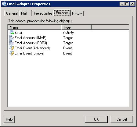 Chapter 1 Configuring Email Adapter Viewing Email Adapter Supported Objects Step 4 Click OK to close the dialog box Viewing Email Adapter Supported Objects Use the Provides tab to view the name and