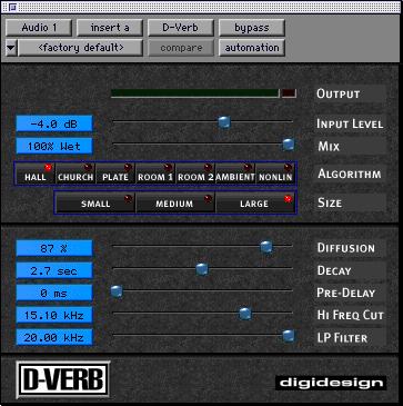 Plug-Ins 192 khz Compatibility D-Verb Parameters D-Verb has the following parameters and controls: The following plug-ins are now tested and approved for use in 192 and 176.