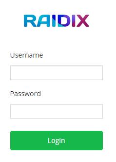Figure 3. RAIDIX login window In the Username field type admin, in the Password field, type raidix, and click Login. The RAIDIX 4.