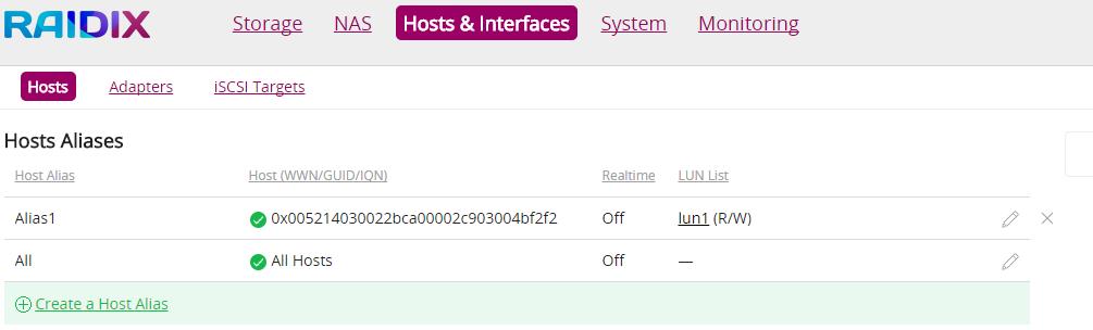 Assign priority to host alias (real-time parameter) (for further information, see the section Manage Host Aliases) In the LUN field, click Add a LUN to add a
